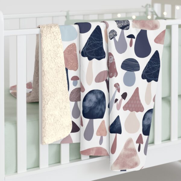 Patterned Illustrative Mushroom Watercolor - Sherpa Fleece Blanket - Image 4