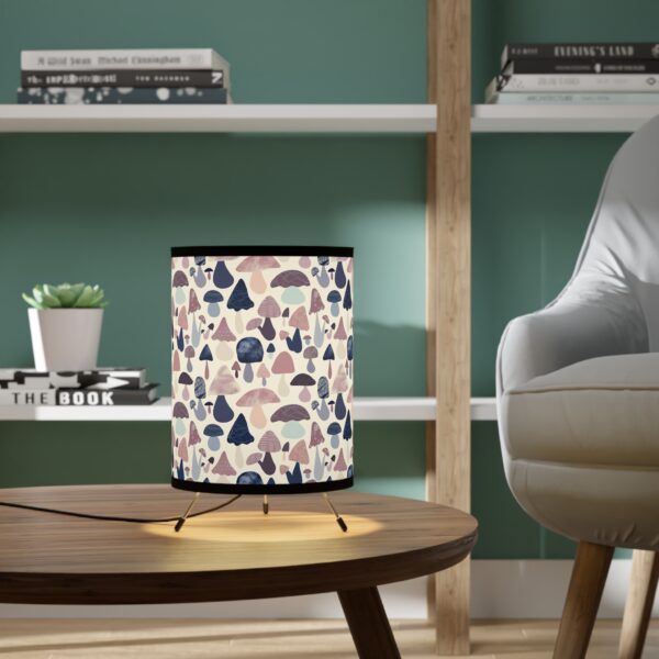 Patterned Illustrative Mushroom Watercolor - Tripod Lamp with High-Res Printed Shade, USCA plug