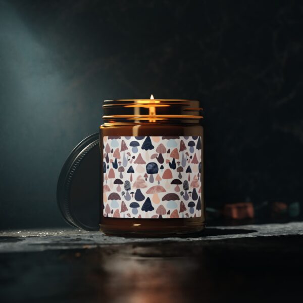 Patterned Illustrative Mushroom Watercolor - Scented Soy Candle (Multi-Size, Amber Jar) - Image 10