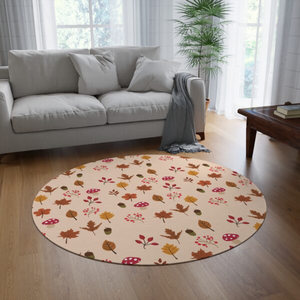 Mushroom & Nature Illustrative Icons - Round Rug - Image 4