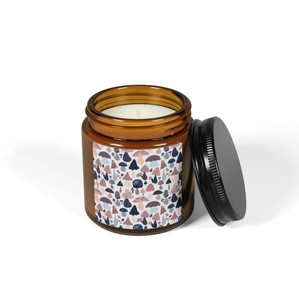 Patterned Illustrative Mushroom Watercolor - Scented Soy Candle (Multi-Size, Amber Jar) - Image 3