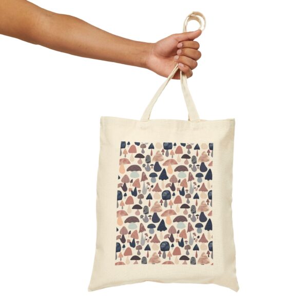 Patterned Illustrative Mushroom Watercolor - Cotton Canvas Tote Bag - Image 3