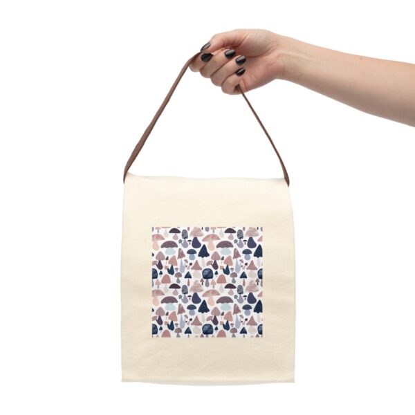 Patterned Illustrative Mushroom Watercolor - Canvas Lunch Bag With Strap