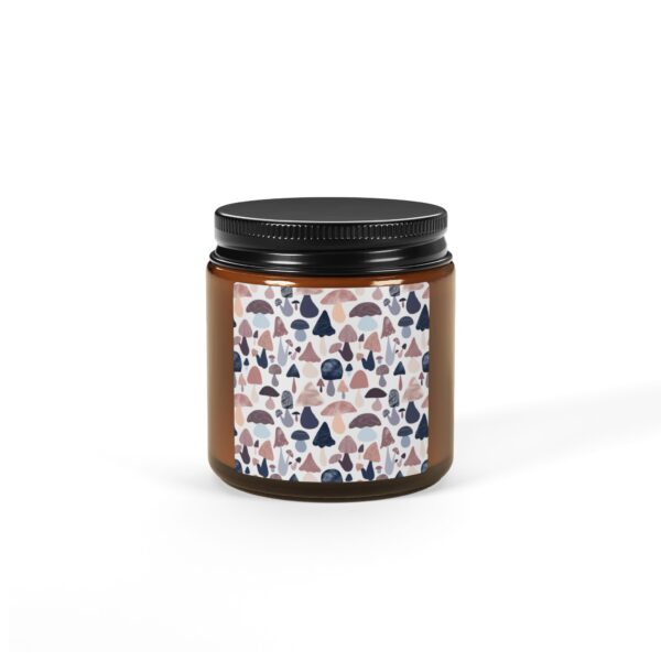 Patterned Illustrative Mushroom Watercolor - Scented Soy Candle (Multi-Size, Amber Jar) - Image 2