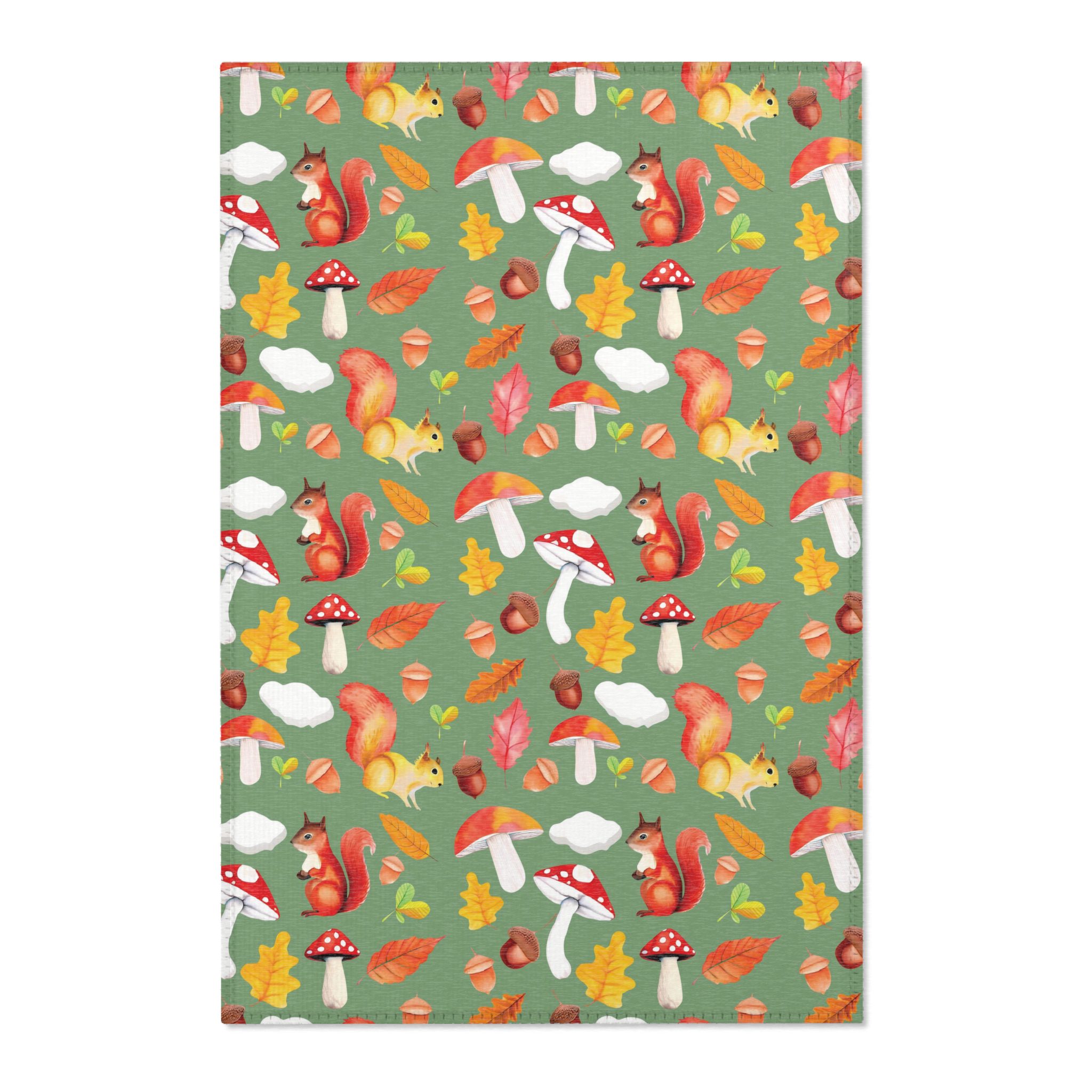 Whimsical Squirrel Area Rug - Autumn Forest Decor