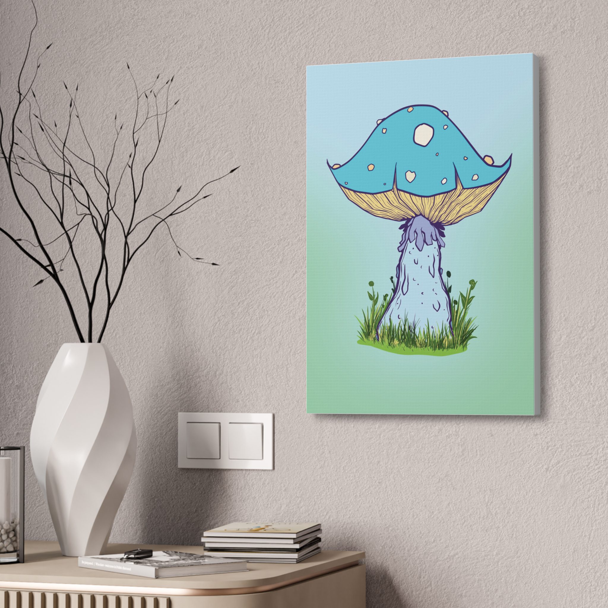 Whimsical Mushroom Canvas Art, Colorful Wall Decor, Fantasy Artwork ...